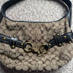 COACH 👜 Signature Leather-Trimmed Canvas Shoulder Bag (Style 80732–11275)